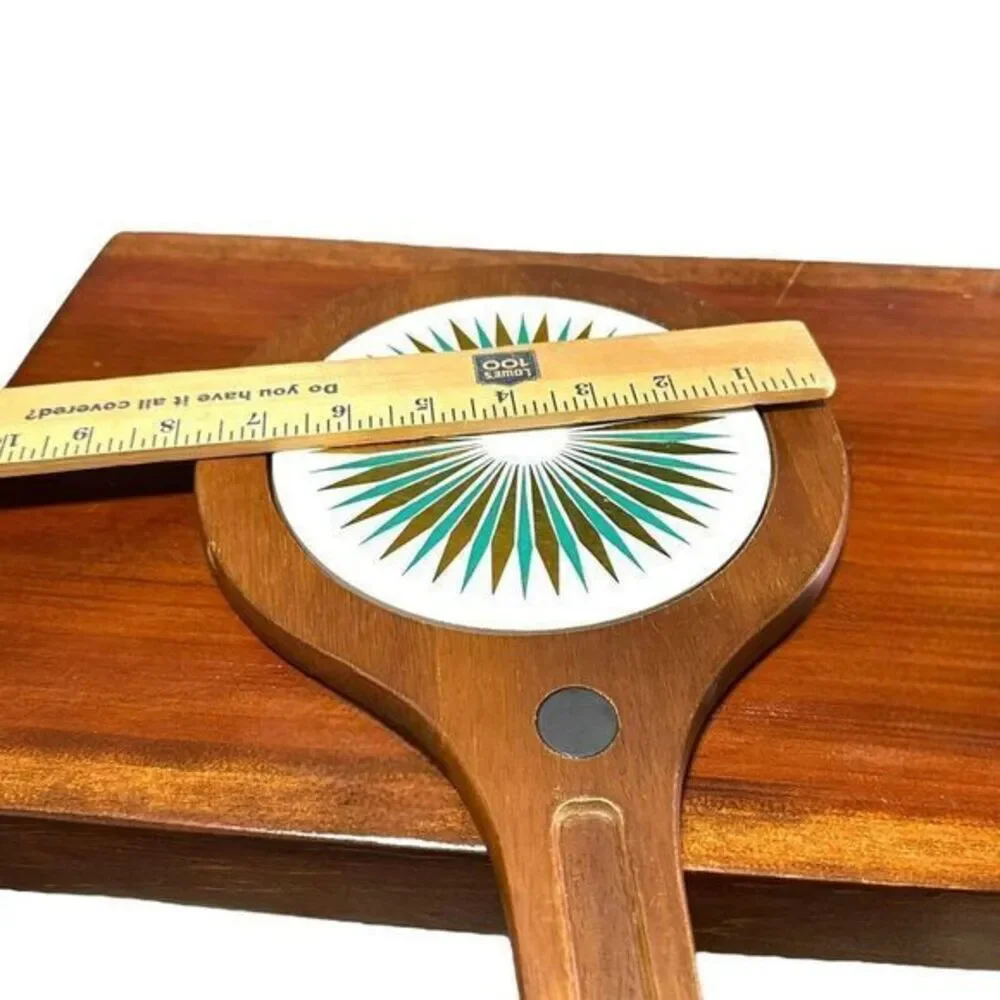 MCM Colors Ceramic Tile Trivet & Solid Wood Cheese Board w/Magnet Hanging 1960’s